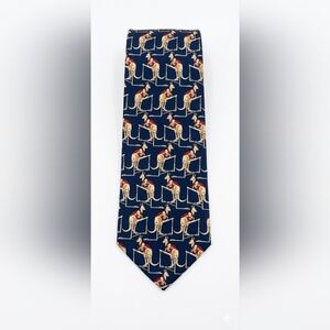 Brooks Brothers Silk Tie Navy Blue Kangaroo Hurdle Jump Print All Silk Made